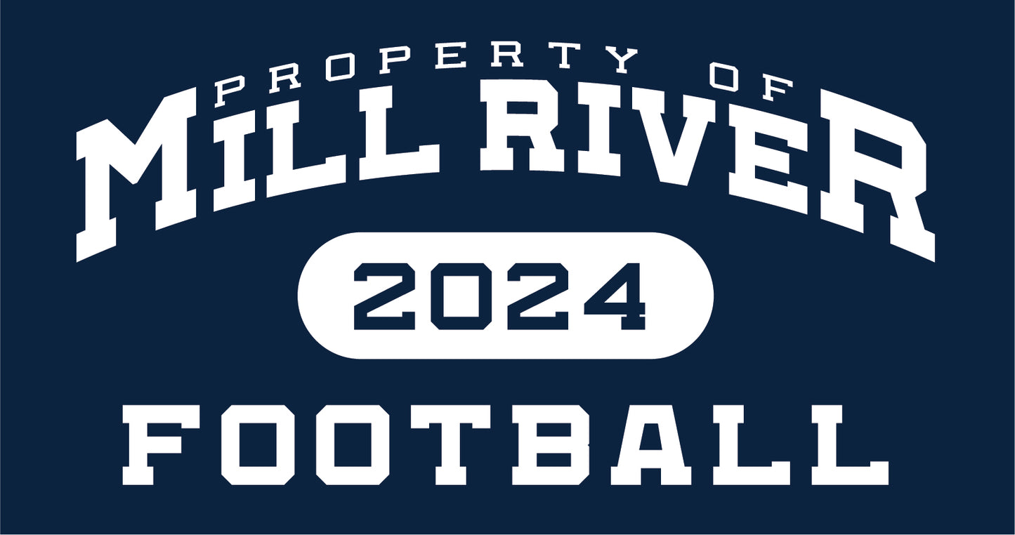Property of Mill River Football Navy Sleeveless Hooded Sweatshirt